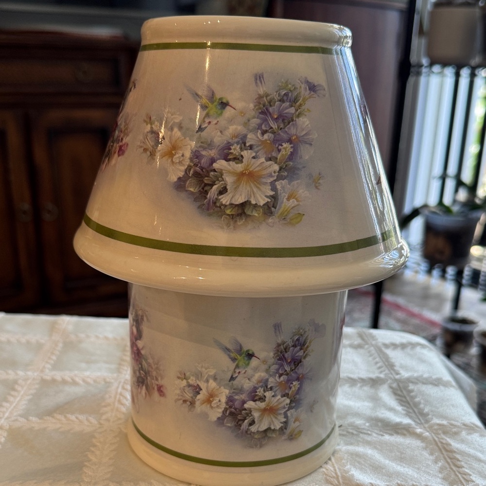 Carson Home Accents Signed by Lena Liu Hummingbird Flowers Ceramic Candle Holder